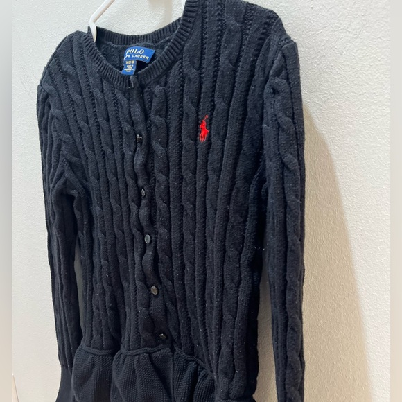 Polo by Ralph Lauren Girls Cable-Knit Cotton Peplum Cardigan Black Size M 8-10 - Picture 3 of 10